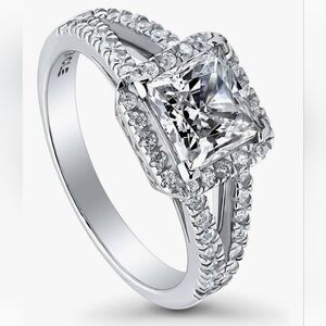 Sterling Silver Halo Wedding Engagement Promise Rings Split Shank Ring Size 8